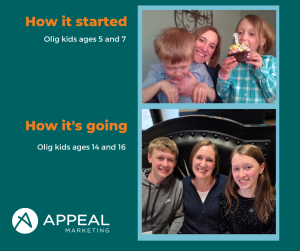 Cathy and her children in 9 years of Appeal Marketing